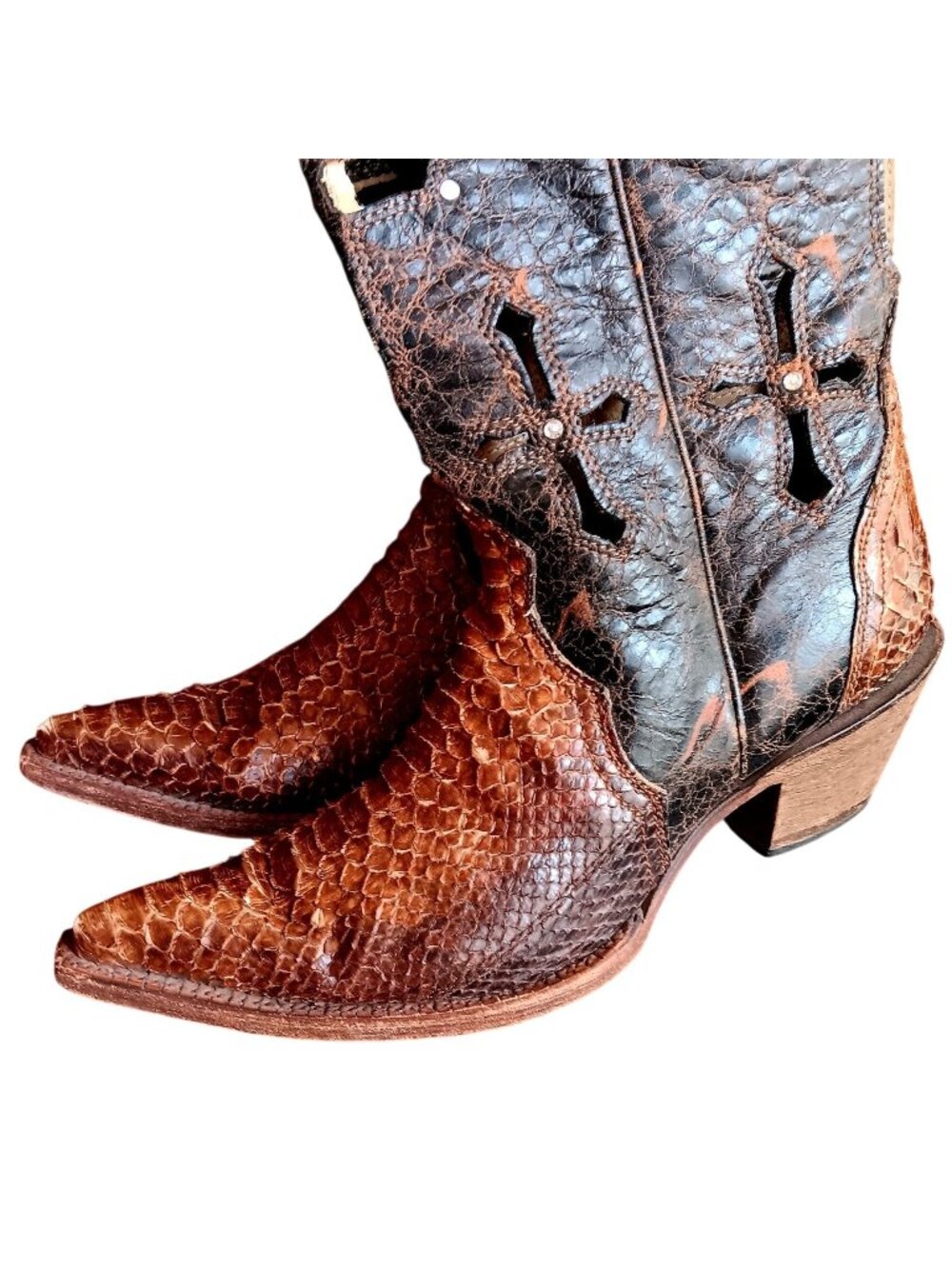 9.5 M Corral Mexico Cowgirl Boots Snake Leather Western Crucifix Cross Cutout